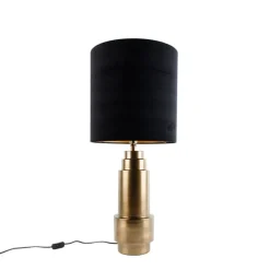 Tischleuchte Bronze Samtlampenschirm Schwarz mit Gold 40 cm - Bruut