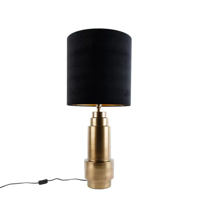 Tischleuchte Bronze Samtlampenschirm Schwarz mit Gold 40 cm - Bruut
