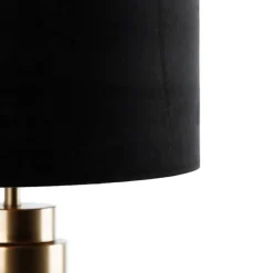 Tischleuchte Bronze Samtlampenschirm Schwarz mit Gold 40 cm - Bruut