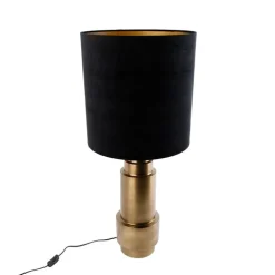 Tischleuchte Bronze Samtlampenschirm Schwarz mit Gold 40 cm - Bruut