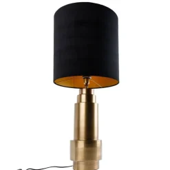 Tischleuchte Bronze Samtlampenschirm Schwarz mit Gold 40 cm - Bruut