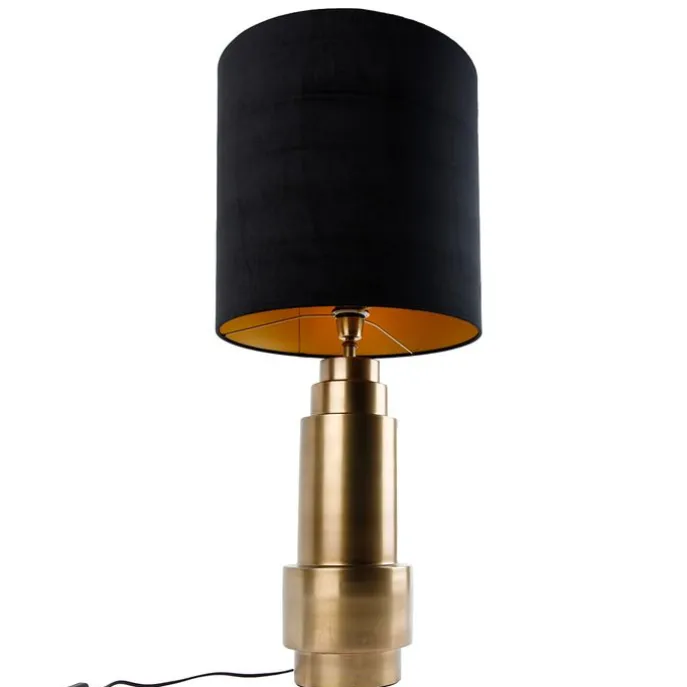 Tischleuchte Bronze Samtlampenschirm Schwarz mit Gold 40 cm - Bruut