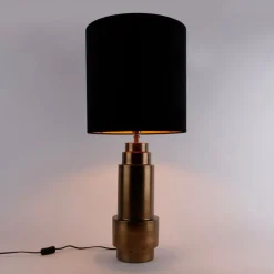 Tischleuchte Bronze Samtlampenschirm Schwarz mit Gold 40 cm - Bruut