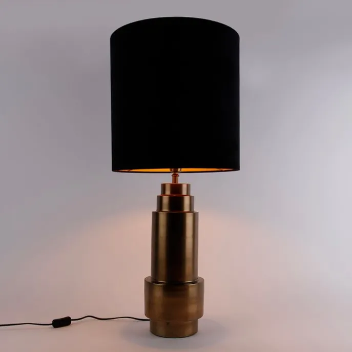 Tischleuchte Bronze Samtlampenschirm Schwarz mit Gold 40 cm - Bruut