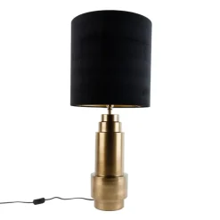 Tischleuchte Bronze Samtlampenschirm Schwarz mit Gold 40 cm - Bruut