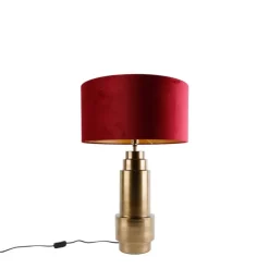 Tischleuchte Bronze Samt-Schirm Rot mit Gold 50 cm - Bruut