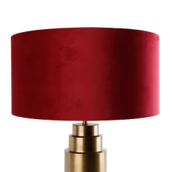 Tischleuchte Bronze Samt-Schirm Rot mit Gold 50 cm - Bruut