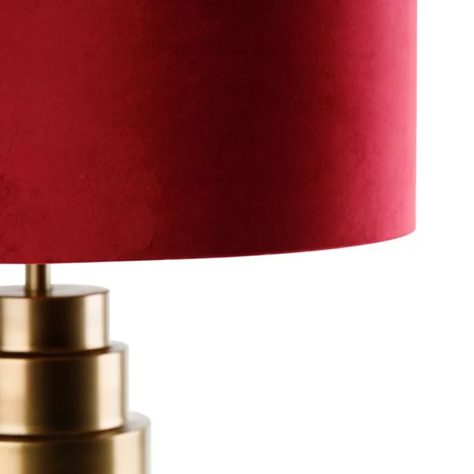 Tischleuchte Bronze Samt-Schirm Rot mit Gold 50 cm - Bruut