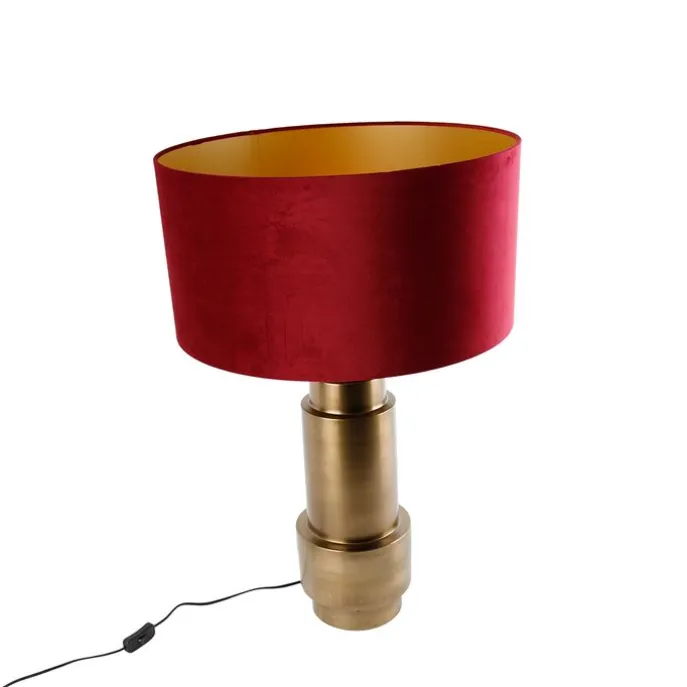 Tischleuchte Bronze Samt-Schirm Rot mit Gold 50 cm - Bruut
