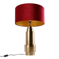 Tischleuchte Bronze Samt-Schirm Rot mit Gold 50 cm - Bruut