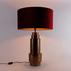 Tischleuchte Bronze Samt-Schirm Rot mit Gold 50 cm - Bruut