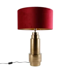 Tischleuchte Bronze Samt-Schirm Rot mit Gold 50 cm - Bruut