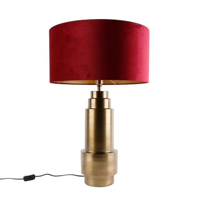 Tischleuchte Bronze Samt-Schirm Rot mit Gold 50 cm - Bruut