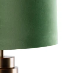 Tischleuchte Bronze Samt-Schirm Grün mit Gold 40 cm - Bruut