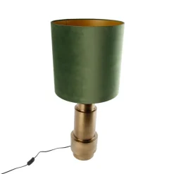 Tischleuchte Bronze Samt-Schirm Grün mit Gold 40 cm - Bruut