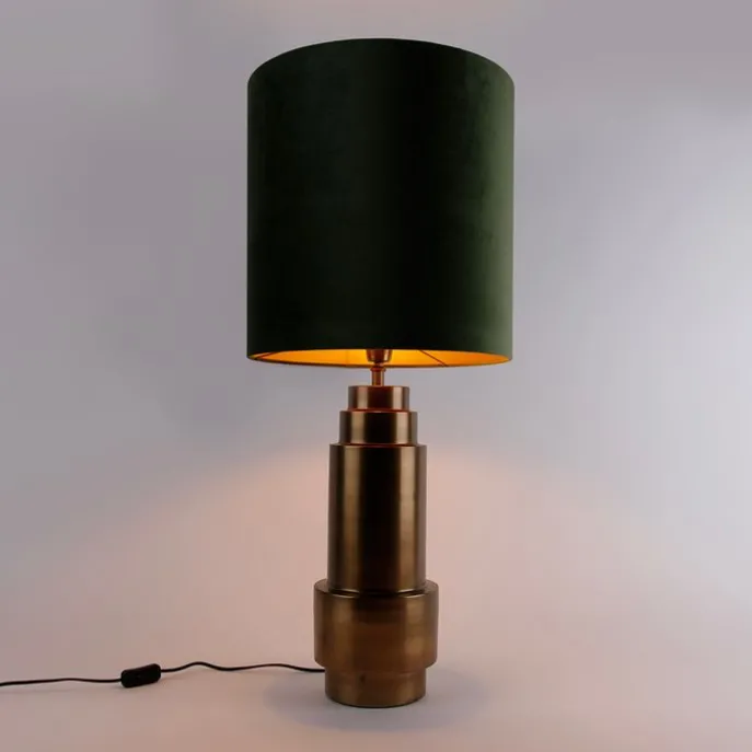Tischleuchte Bronze Samt-Schirm Grün mit Gold 40 cm - Bruut