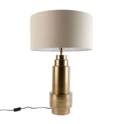 Tischleuchte Bronze Stoffschirm hellbraun 50 cm - Bruut