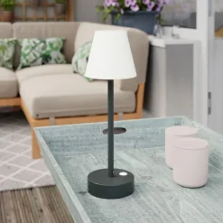 Tischleuchte dunkelgrau inkl. LED wiederaufladbar mit Touchdimmer - Renata