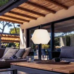 Tischleuchte für den Außenbereich schwarz mit weißem Schirm IP44 - Robbert