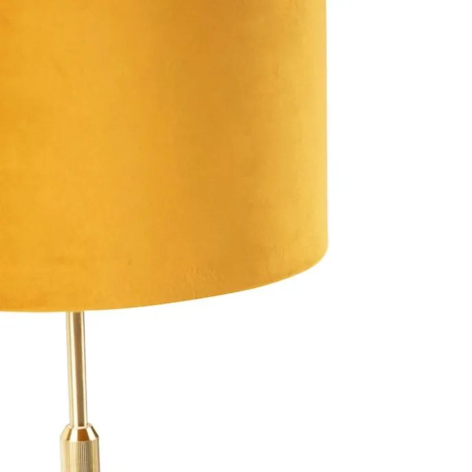 Tischleuchte gold / messing mit veloursschirm gelb 25 cm - Parte