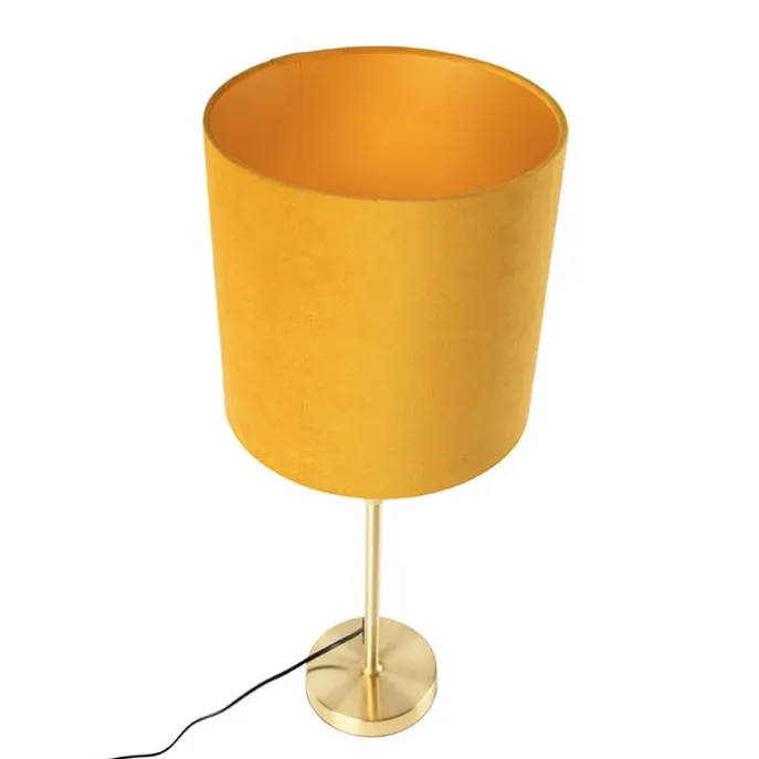 Tischleuchte gold / messing mit veloursschirm gelb 25 cm - Parte
