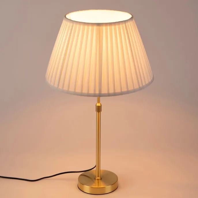 Tischleuchte gold / messing mit plissiertem Schirm creme 35 cm - Parte