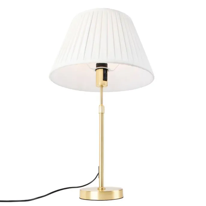 Tischleuchte gold / messing mit plissiertem Schirm creme 35 cm - Parte