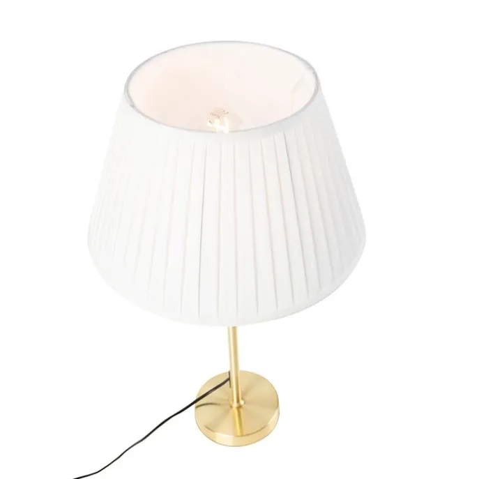 Tischleuchte gold / messing mit plissiertem Schirm creme 35 cm - Parte