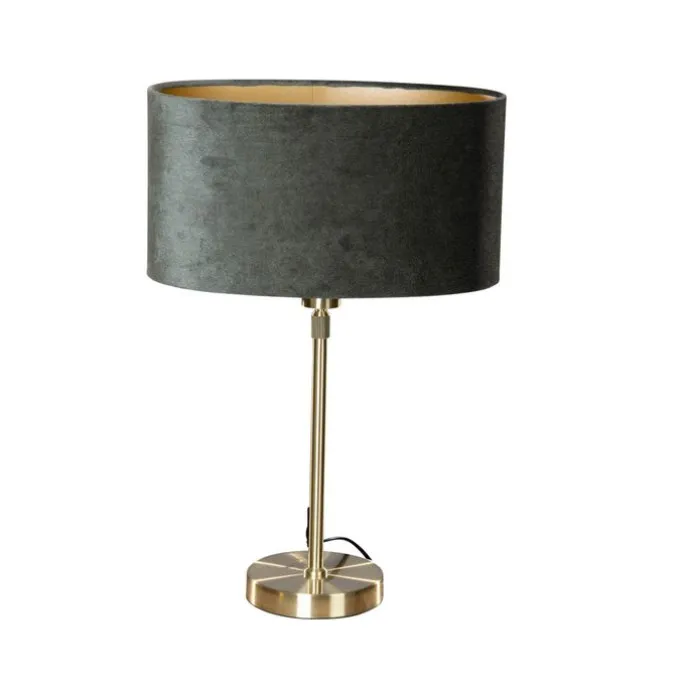 Tischleuchte Gold mit ovalem Samtschirm Grün 35cm - Parte