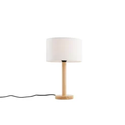 Tischleuchte Holz mit ovalem Leinenschirm weiß 25cm - Mels