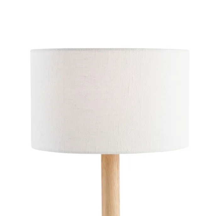 Tischleuchte Holz mit ovalem Leinenschirm weiß 25cm - Mels