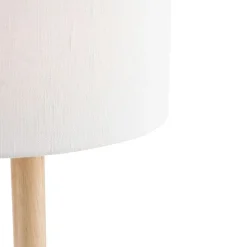 Tischleuchte Holz mit ovalem Leinenschirm weiß 25cm - Mels