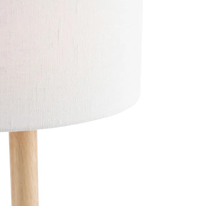 Tischleuchte Holz mit ovalem Leinenschirm weiß 25cm - Mels