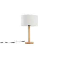 Tischleuchte Holz mit ovalem Leinenschirm weiß 25cm - Mels