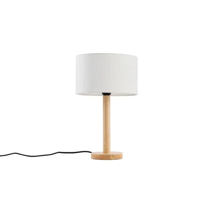 Tischleuchte Holz mit ovalem Leinenschirm weiß 25cm - Mels