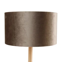 Tischleuchte Holz mit Samtschirm Taupe 35cm - Mels