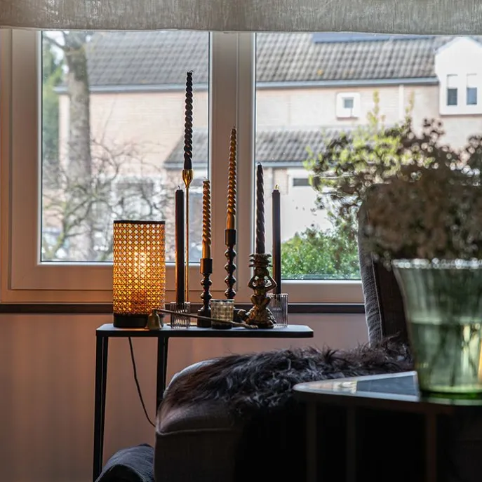 Tischleuchte Landhausstil Rattan mit Schwarz - Kata