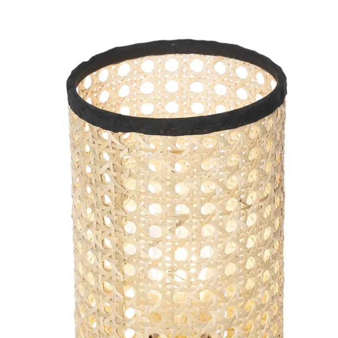 Tischleuchte Landhausstil Rattan mit Schwarz - Kata