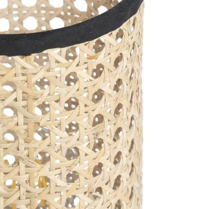 Tischleuchte Landhausstil Rattan mit Schwarz - Kata