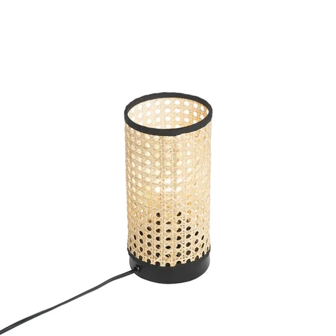 Tischleuchte Landhausstil Rattan mit Schwarz - Kata
