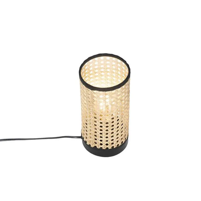 Tischleuchte Landhausstil Rattan mit Schwarz - Kata