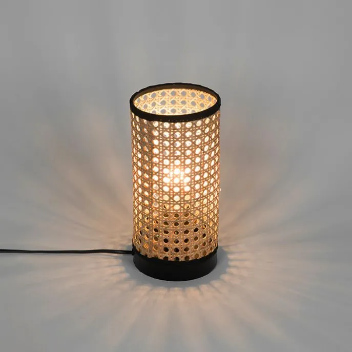 Tischleuchte Landhausstil Rattan mit Schwarz - Kata