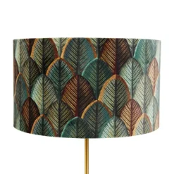 Tischleuchte Messing mit Samtlampenschirm Blattdesign und goldener Innenseite - Kaso