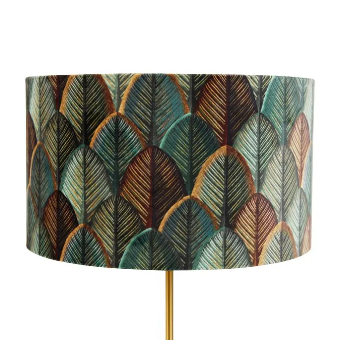 Tischleuchte Messing mit Samtlampenschirm Blattdesign und goldener Innenseite - Kaso