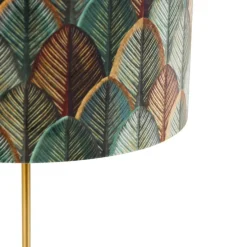 Tischleuchte Messing mit Samtlampenschirm Blattdesign und goldener Innenseite - Kaso