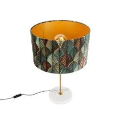 Tischleuchte Messing mit Samtlampenschirm Blattdesign und goldener Innenseite - Kaso