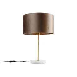 Tischleuchte Messing mit Samtschirm Taupe 35cm - Kaso