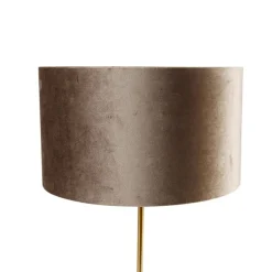 Tischleuchte Messing mit Samtschirm Taupe 35cm - Kaso