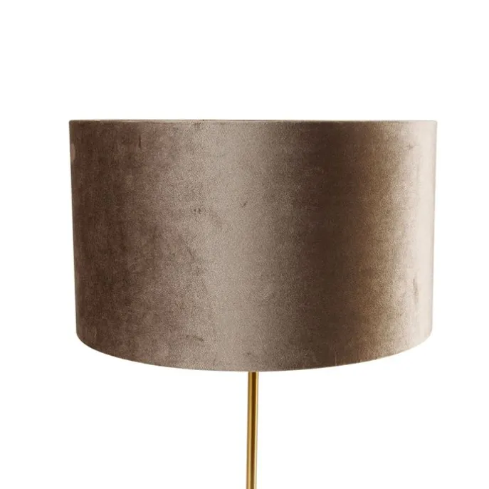 Tischleuchte Messing mit Samtschirm Taupe 35cm - Kaso