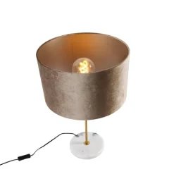 Tischleuchte Messing mit Samtschirm Taupe 35cm - Kaso